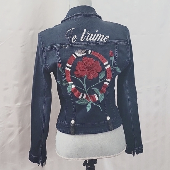 Bebe Patch Jean Jacket with Side Pockets, Size: M - Picture 9 of 12